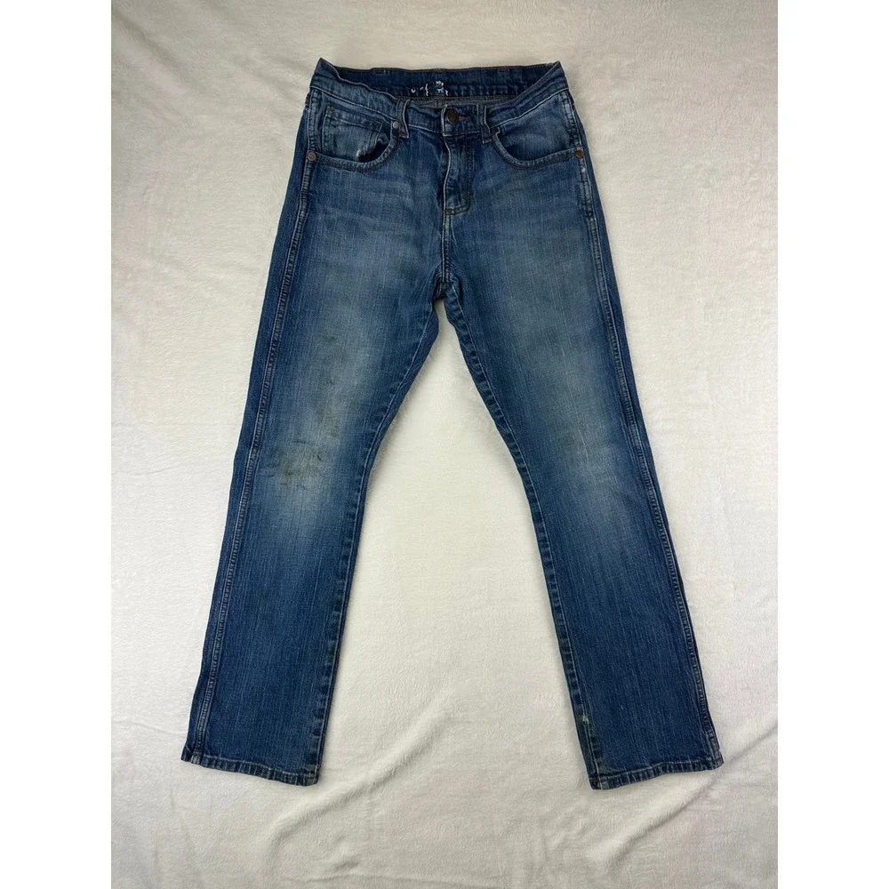 Wrangler Jeans Men Jackson Straight 28x30 Blue Denim Workwear Stained Distressed
